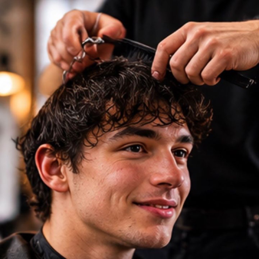 A young person getting a haircut